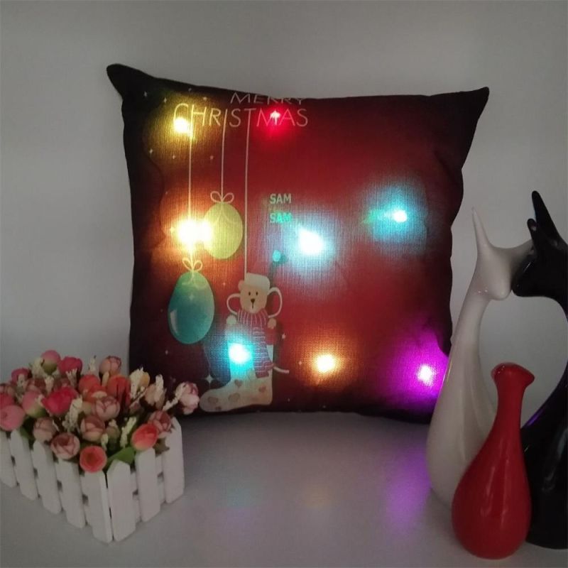 45X45cm Home Decor Christmas Ornament Decoration LED String Light Pillowcase