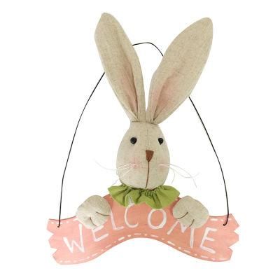 Hot Bulk Wooden Welcome Sign Jute Easter Bunny Door Hanging Decoration