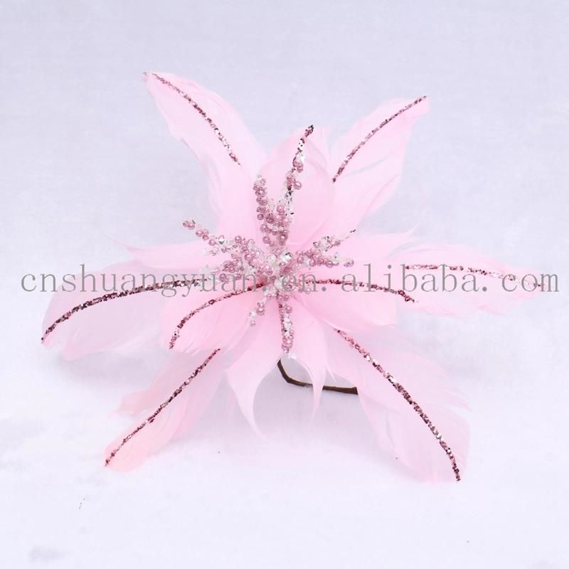 New Design Christmas Shiny Flower Leaf for Holiday Wedding Party Decoration Supplies Hook Ornament Craft Gifts
