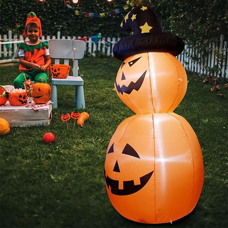 Happy Halloween Indoor and Outdoor Inflatable Double Layer Pumpkin with Black Hat