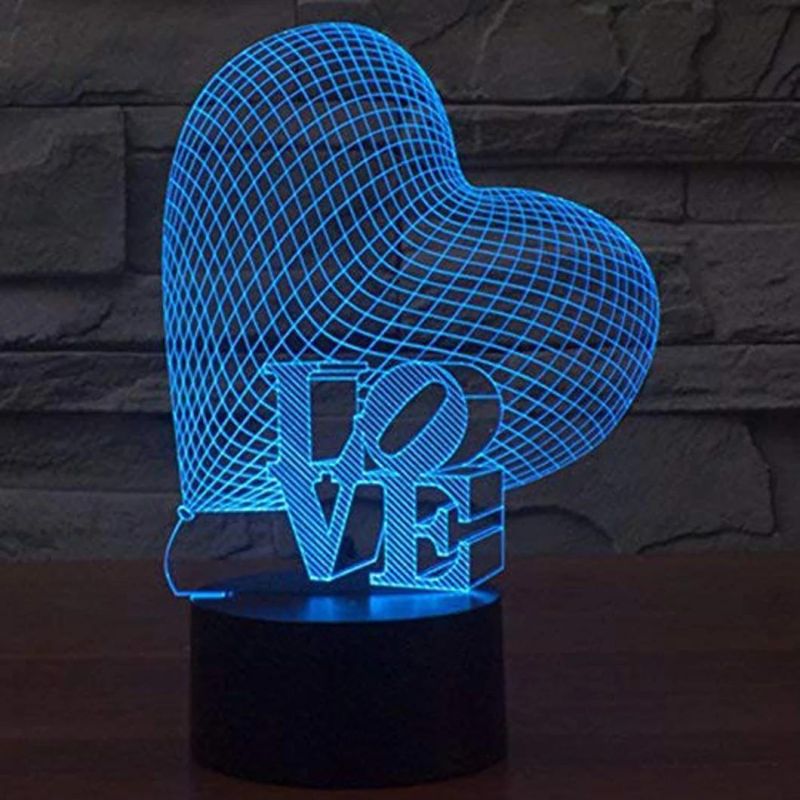 3D Love Heart Lamp LED Optical Illusion Night Light