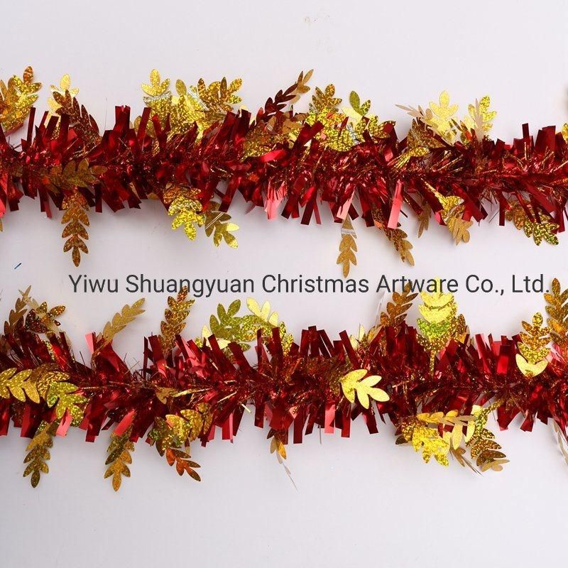 New Design 200mm Green Gold Christmas Leaves Shape Decoration Tinsel Garland