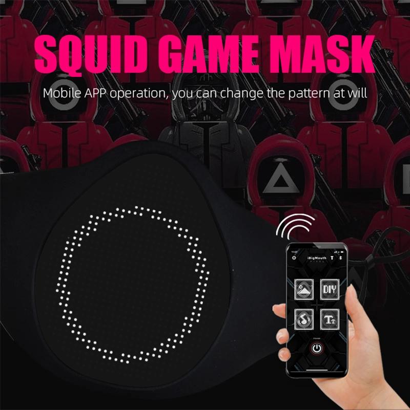 Squid Game Illuminating LED Mask, Light up LED Glowing Rave LED Party Mask, Programmable APP DIY Message Mask for Christmas Halloween