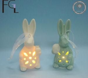 Customized Ceramic Rabbit Shape Home Hanging Decor with LED