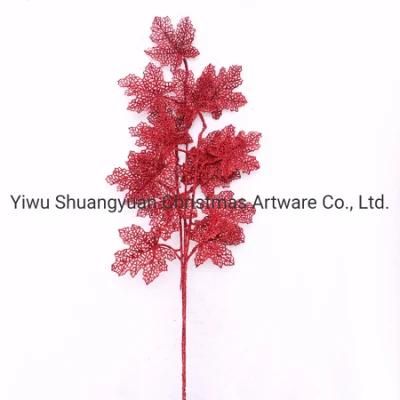 Red Lively Maple Faux Christmas Tree Branches with Glitter for Christmas Decoration