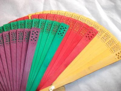 Colorful Sandalwood Fan, Wooden Folding Fan for Wedding, Bridal