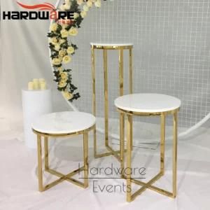 Party Used Decor Customized Gold Metal Marble Top Display Wedding Cake Table