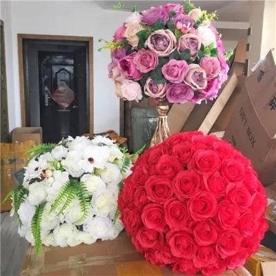 Wholesale Wedding Romantic Decorative Large Hanging Artificial Rose Flower Ball with Leaf