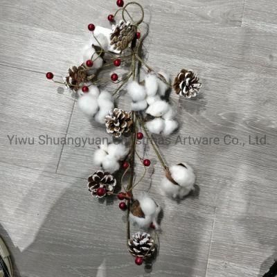 New Design Christmas Pine Needle with White Wreath for Holiday Wedding Party Decoration Supplies Hook Ornament Craft Gifts