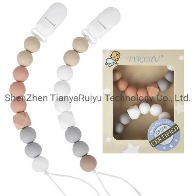 Wholesale BPA Free Chewable Food Grade Silicone Dummy Nipple Holder Clip Silicone Baby Pacifier Chain