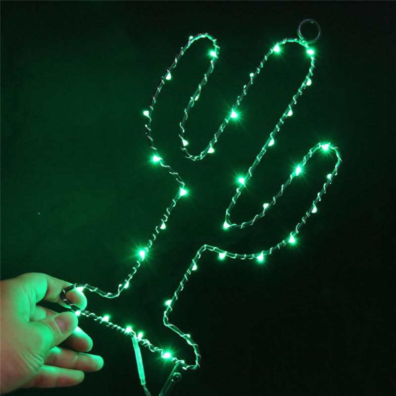 Metal Cactus Shaped Copper Wire Lamp Christmas Bar Decorative Light