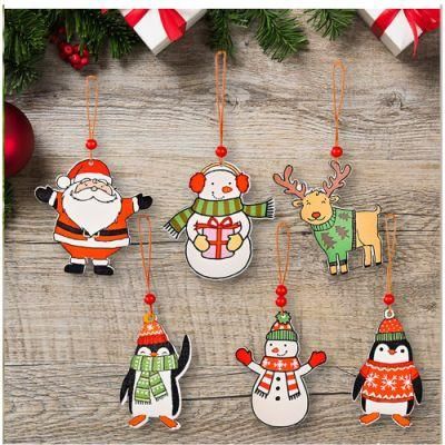 New Design 2021 6PCS Set Wooden Santa Claus Hanging Christmas Tree Ornament as Gift Decoration