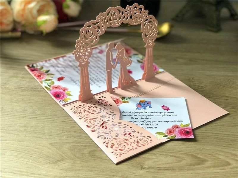 Glitter Laser Cut 3D Handmade Pop up Wedding Invitation Card