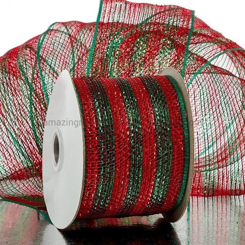 Luxurious Metallic Stripes 4 Deco Mesh Ribbons for Gift Packaging