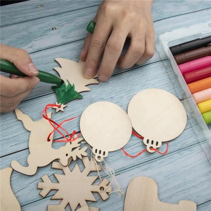DIY Wooden Merry Christmas Ornaments Unfinished Predrilled Wood Circles for Crafts Centerpieces Two-Layer