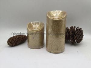 4 Inch Battery Powered Dancing LED Wax Moving Flameless Gold Dust Candle Light