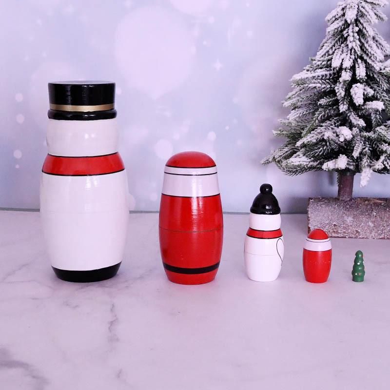 5PCS Christmas Snowman Nesting Dolls Handmade Wooden Matryoshka Dolls Russian Nesting Dolls Set Home Decoration