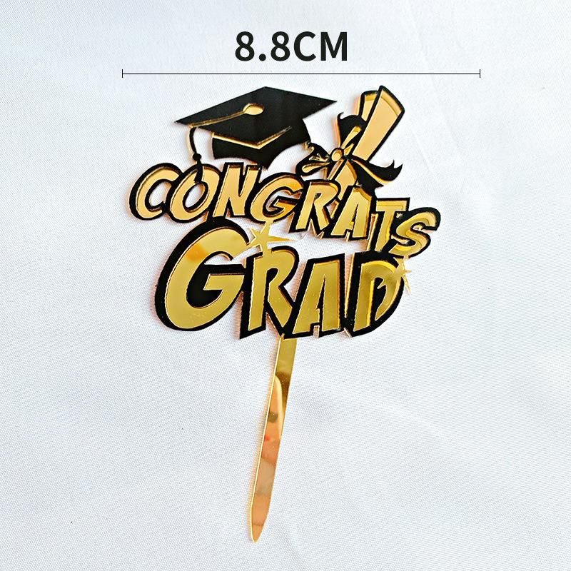 Congrats Grad Party Supplies Cake Topper in Gold and Black