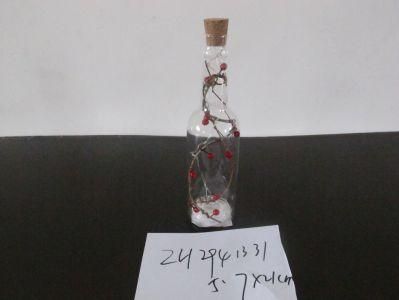 Glass Wish Bottle with LED Light and Red Berries