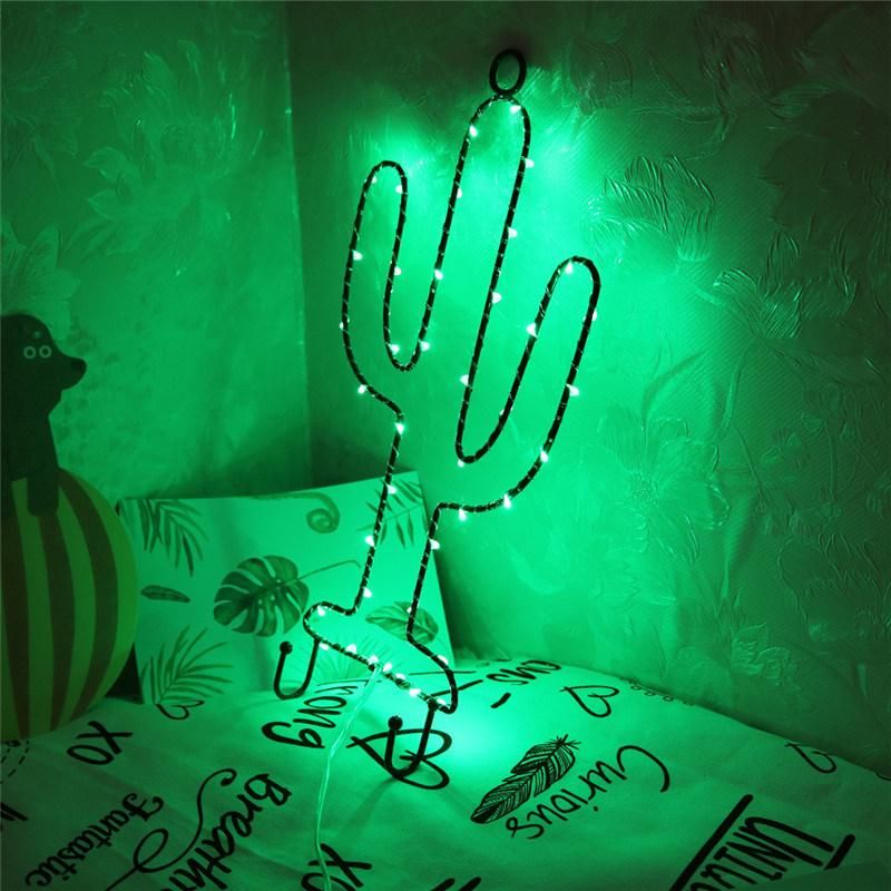 Metal Cactus Shaped Copper Wire Lamp Christmas Bar Decorative Light