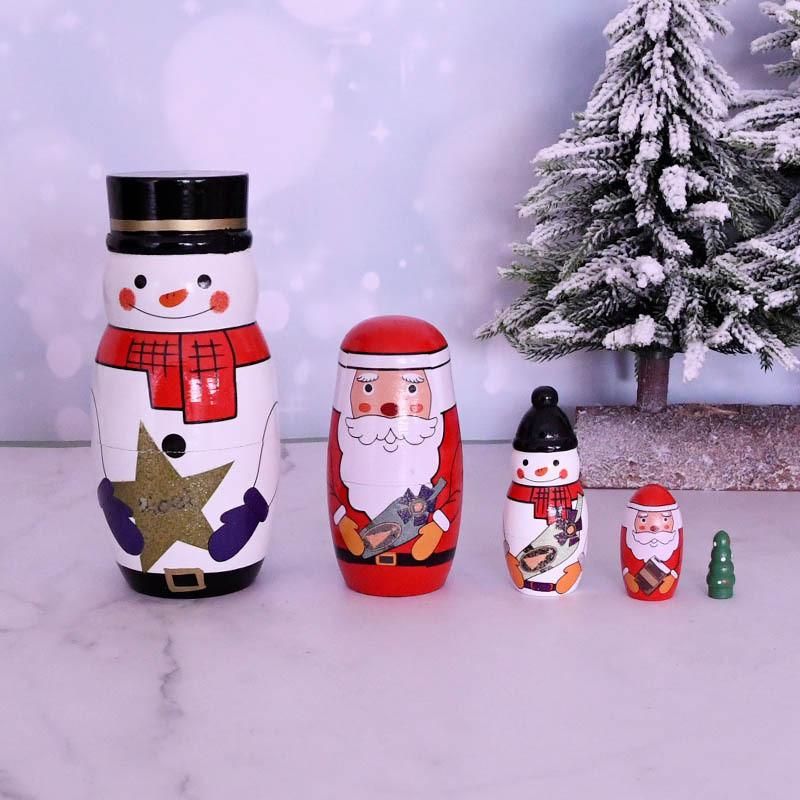 5PCS Christmas Snowman Nesting Dolls Handmade Wooden Matryoshka Dolls Russian Nesting Dolls Set Home Decoration