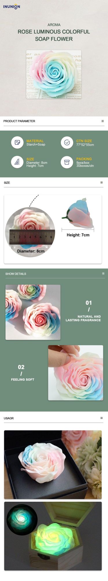 New Design Handmade Rainbow Rose Mixed Color 8cm Artificial Flower Soap Roses Head