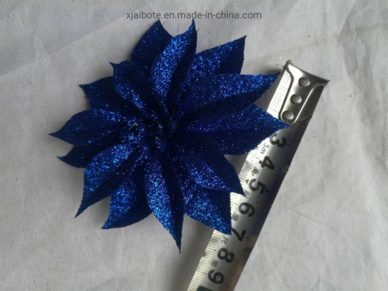 Rose Glitter Clip on Xmas Tree Decor Poinsettia Flower Christmas