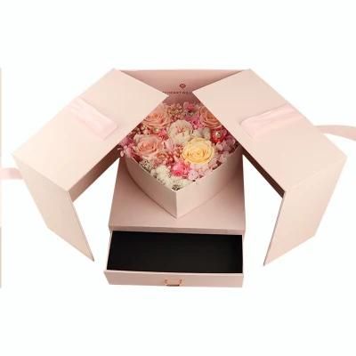 2018 New Style Romantic Valentines&prime; Day Gift Five Preserved Roses Flower in Heart-Shaped Gift Box for Wife or Girlfriend