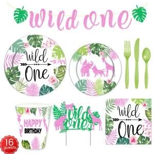 Wild One Pink Girl Party Tableware Girl Baby Shower Decorations
