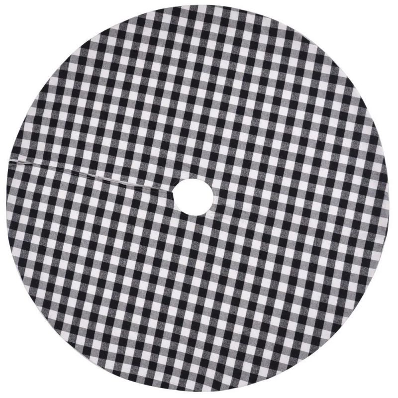 Amazon Hot Selling Black and White Plaid Christmas Tree Skirt Tree Skirt 137cm 120cm