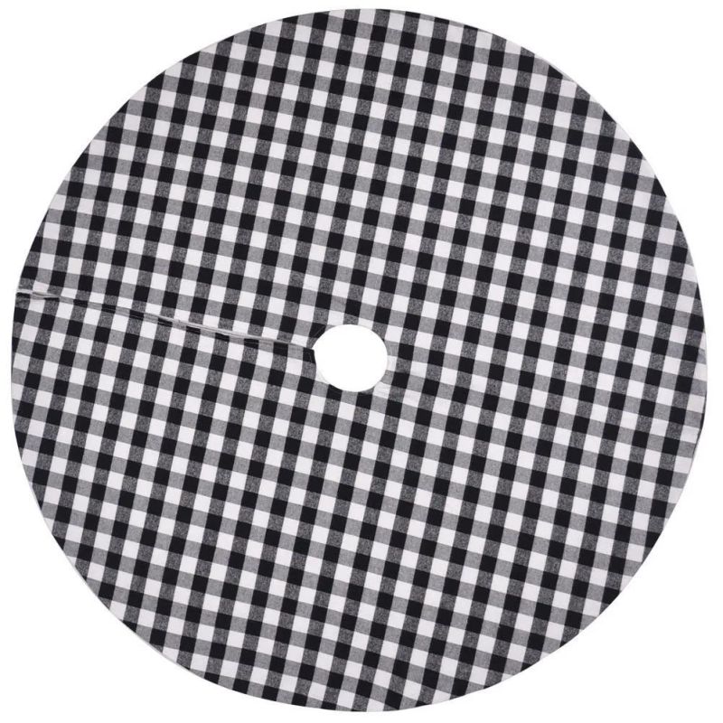 Amazon Hot Selling Black and White Plaid Christmas Tree Skirt Tree Skirt 137cm 120cm