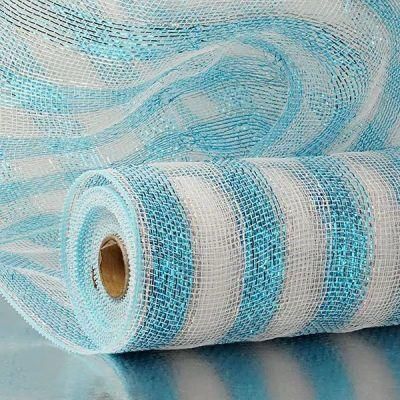 Silver Bordered Wide Colored Metallic Stripe 21&prime;&prime; Deco Mesh