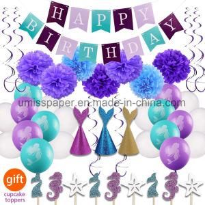 Umiss Mermaid Party Decoration Happy Birthday Banner Baby Shower Decoration