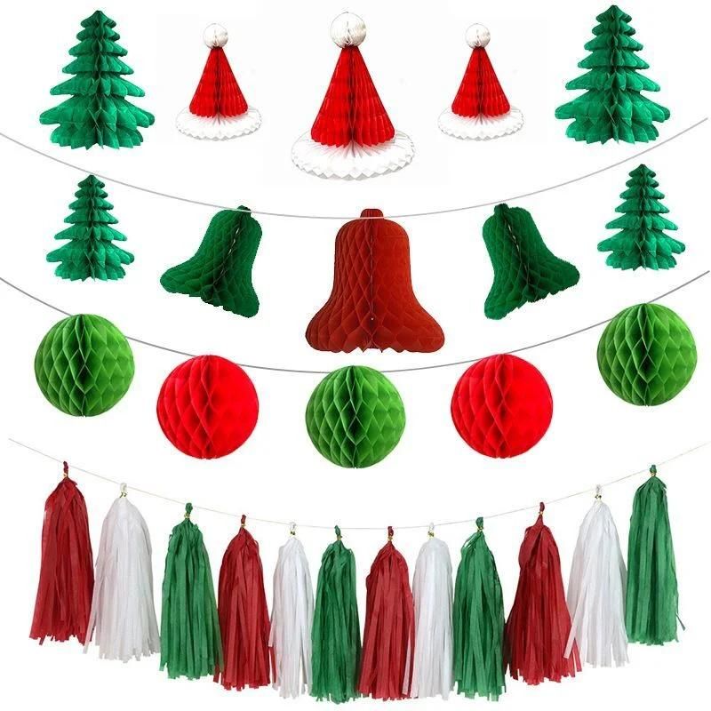 Wholesale Christmas Decoration Pendant Honeycomb Ball Pull Flower Ball Hang Flag Christmas Hat Christmas Book Bell Snowman Holiday Decoration Series