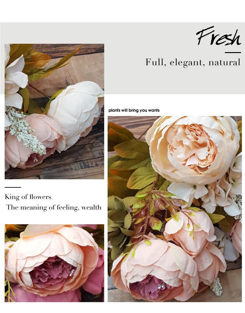 Wholesale Vintage Artificial Peony Silk Flowers Bouquet Home Wedding Decoration