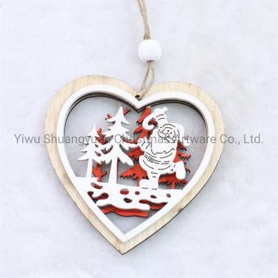 Christmas Wooden Hollow Heart Decor for Holiday Wedding Party Decoration Supplies Hook Ornament Craft Gifts