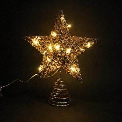 BSCI Factory Sale 20*6*25cm+T20L; Gold Iron Material Tree Top Star with Glitter and Light
