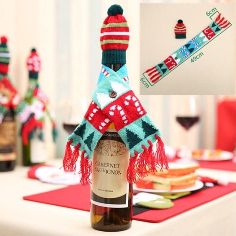 Christmas Home Table Decoration Scarf Hat Style Wine Bottle Cover