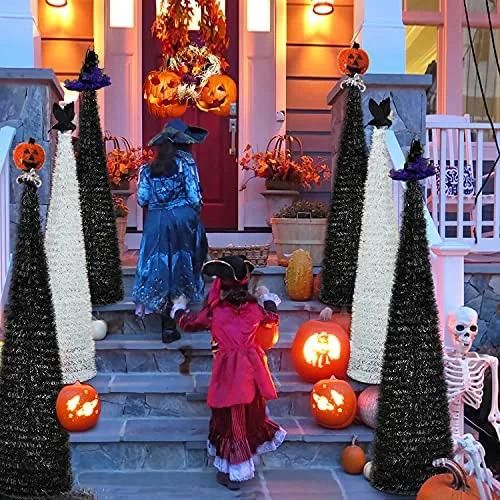 5′ Slim Black Tinsel Pop-up Artificial Halloween Christmas Tree, Decoration Halloween Christmas Trees