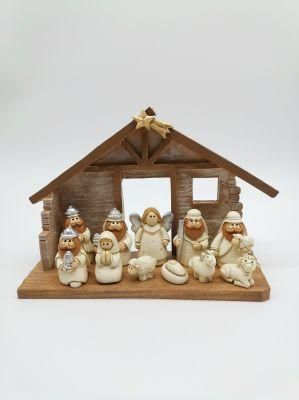 Miniature Kids Nativity Scene with Creche, Set of 12 Rearrangeable Figures