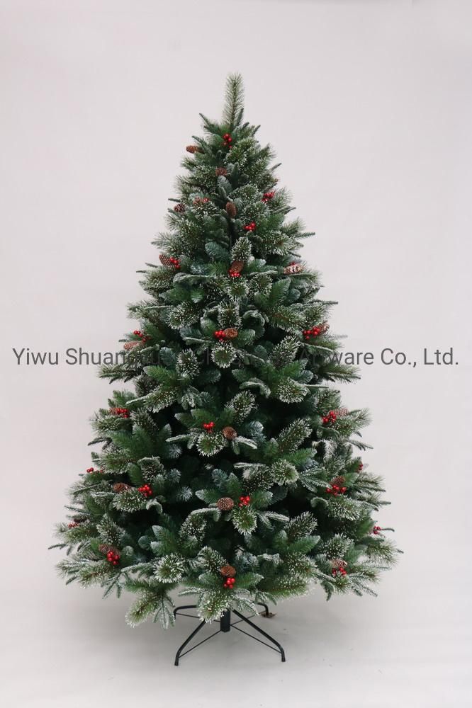 240cm Green PE and PVC Mixed Hinged Christmas Tree with Snow Home Decoration Christmas Tree