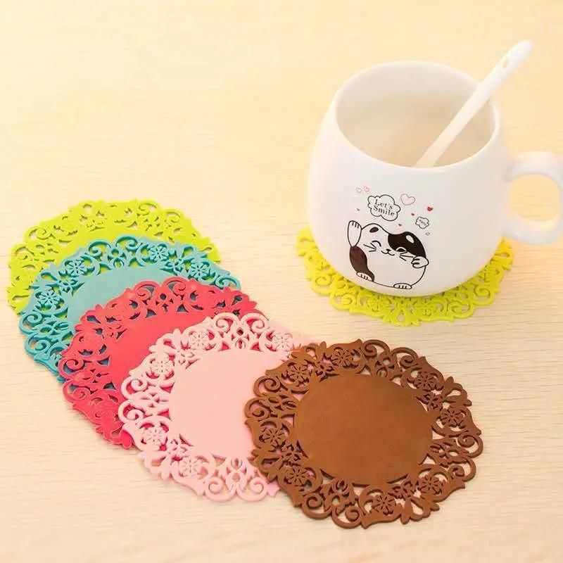 Lace Flower Hollow Doilies Silicone Mat Coaster Coffee Table Cup Mats Pad Placemat Kitchen Accessories Cup Coasters