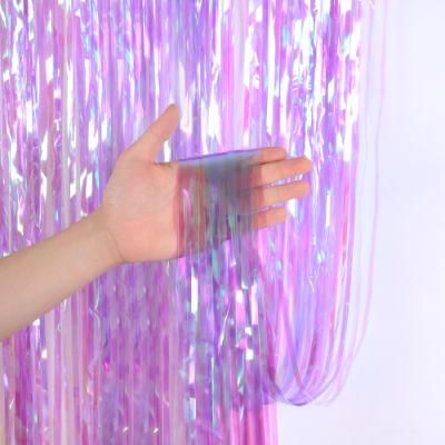 Wedding Birthday Party New Year Merry Christmas 1*2m Gorgeous Iridescent Sparkle Foil Fringe Tinsel Photo Booth Backdrop Decoration Curtain