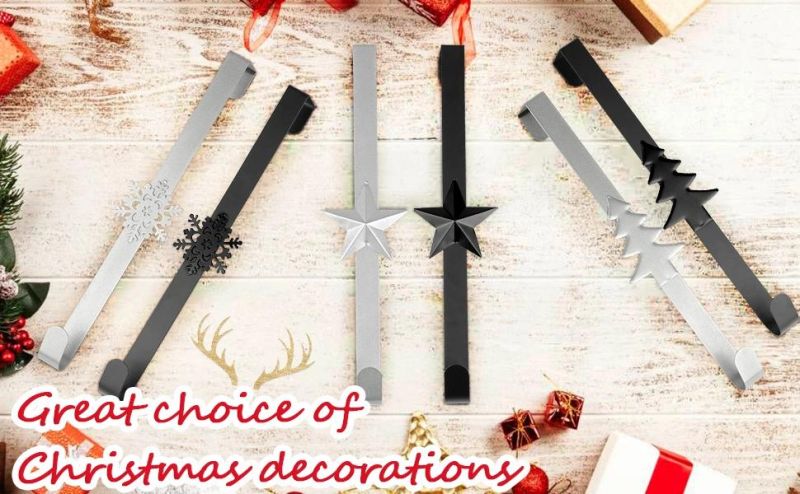 Wreath Front Door Hanger Hook 3 Pack 15 Inch Christmas Door Wreath Hanger Hook Over The Door Metal Black Wreath Hanger for Front Glass Door with Star Christmas