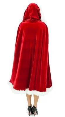 Sexy Girl Christmas Capes Santa Claus Red Velvet Long Cloak Party Costumes for Women Suit