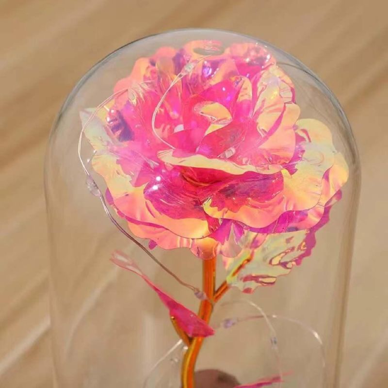 Rose in Glass Dome with Fairy Lights, Light up Artificial Eternal Flower Bedroom Decor, Gift for Mom Wife Girlfriend Valentine′s Day Christmas Anniversary