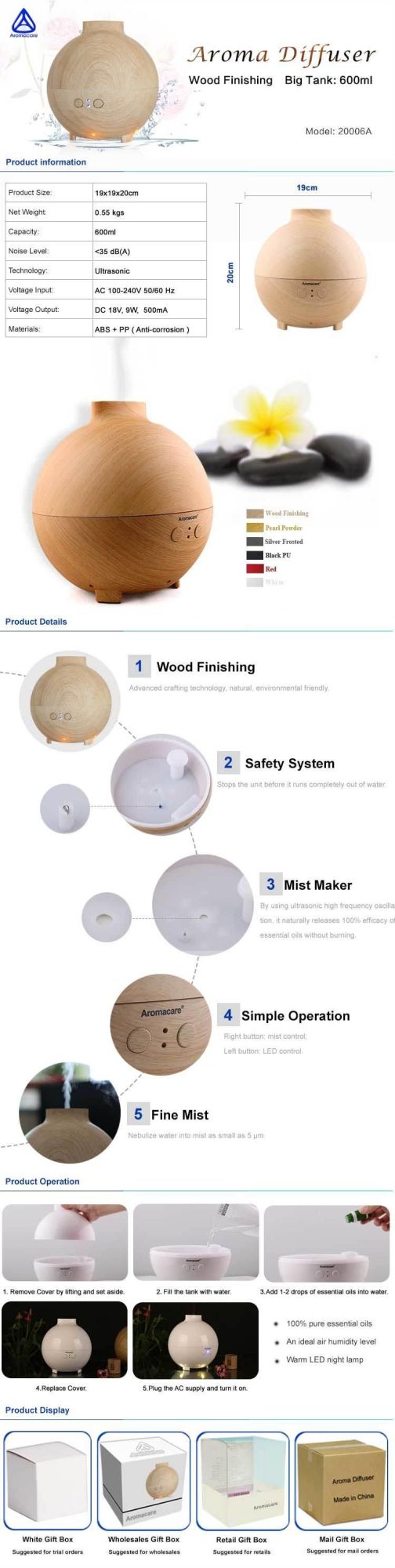 Wooden Print Aroma Diffuser of 600ml