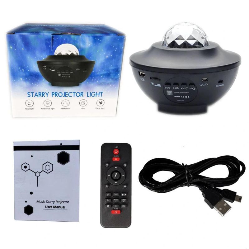 Custom Logo USB LED Star Night Light Music Starry Water Wave LED Projector Light Bluetooth Projector Sound-Activated Projector Light Decor