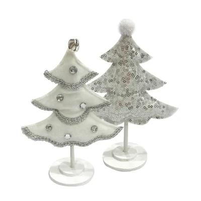 Wholesale Custom Glitter 16cm Xmas Tree Set Felt Silver Christmas Tree Decorations