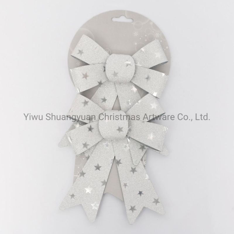 Silver PVC Christmas Decoration Bowknot with Star Print